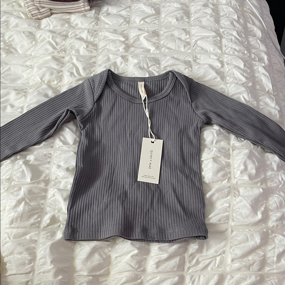 Quincy Mae Charcoal Ribbed Top